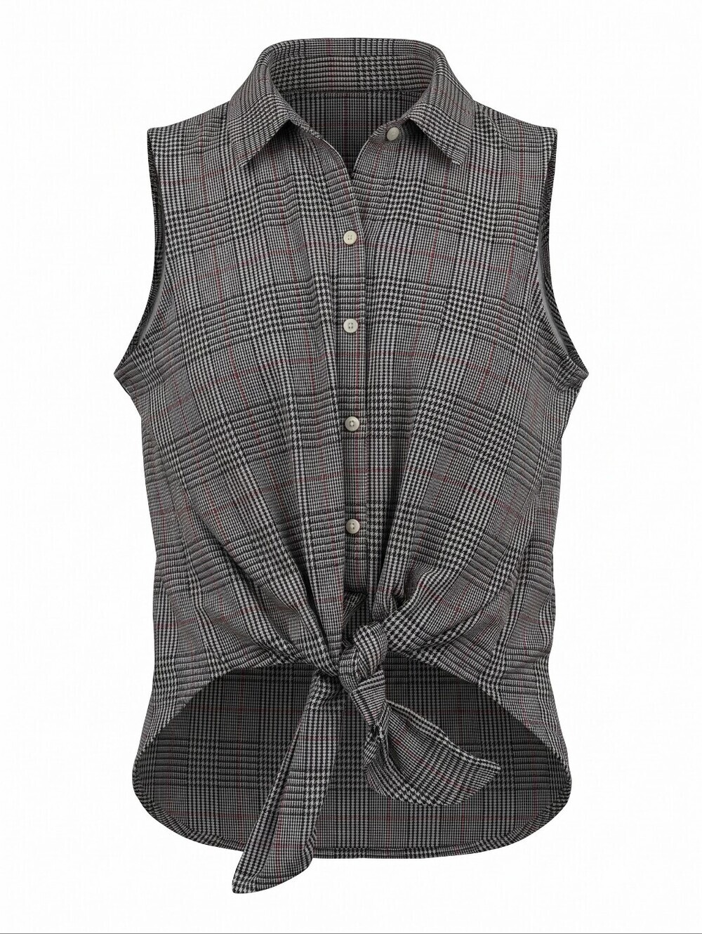 Polly & Esther Sleeveless Plaid Button-Front Tie Top Buisiness Casual Festival